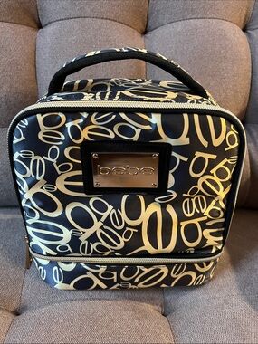 BEBE Black and Gold Logo Pattern Lunch Bag